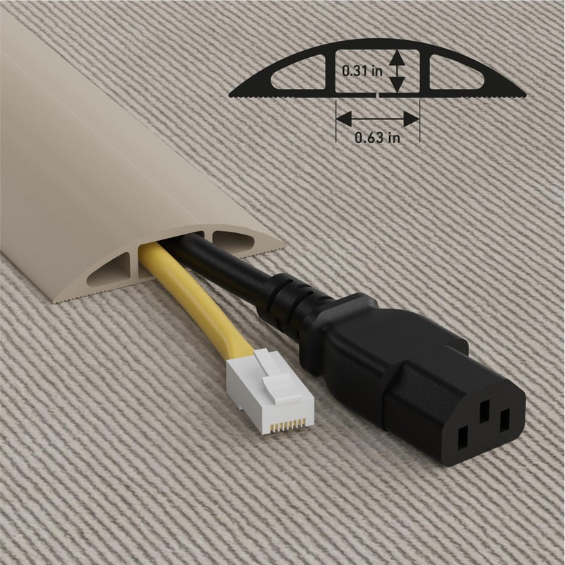 D-Line 30ft Floor Cord Cover, Floor Cable Protector, Extension Cord Cover, Protect Wires & Prevent Cable Trips, Cable Management Solution - Cord Cavity = 0.63" (W) x 0.31" (H) - Beige - Image 3
